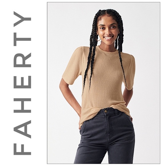 Nwt Faherty Legend Ribbed Layne Tee Nomad Tan - Picture 1 of 9